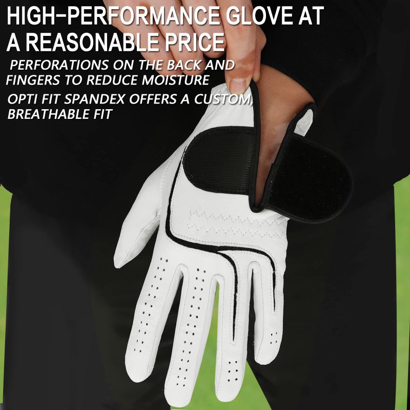 FINGER TEN Menâ€™s Golf Gloves Right Handed Left Hand Value 3 Pack, Cabretta Leather Grip Fit Small Medium Large XL XXL 2XL (Natural White, Cadet Medium, Left) - Image 5
